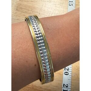 Gold Silver Two Tone Magnetic Cuff Bracelet Mixed Metal Retro Statement